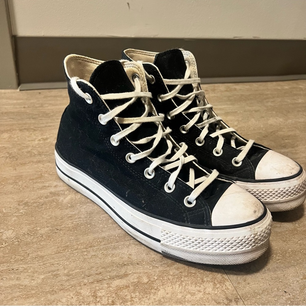 [SOLD]Black High-Top Platform Converse with White Laces